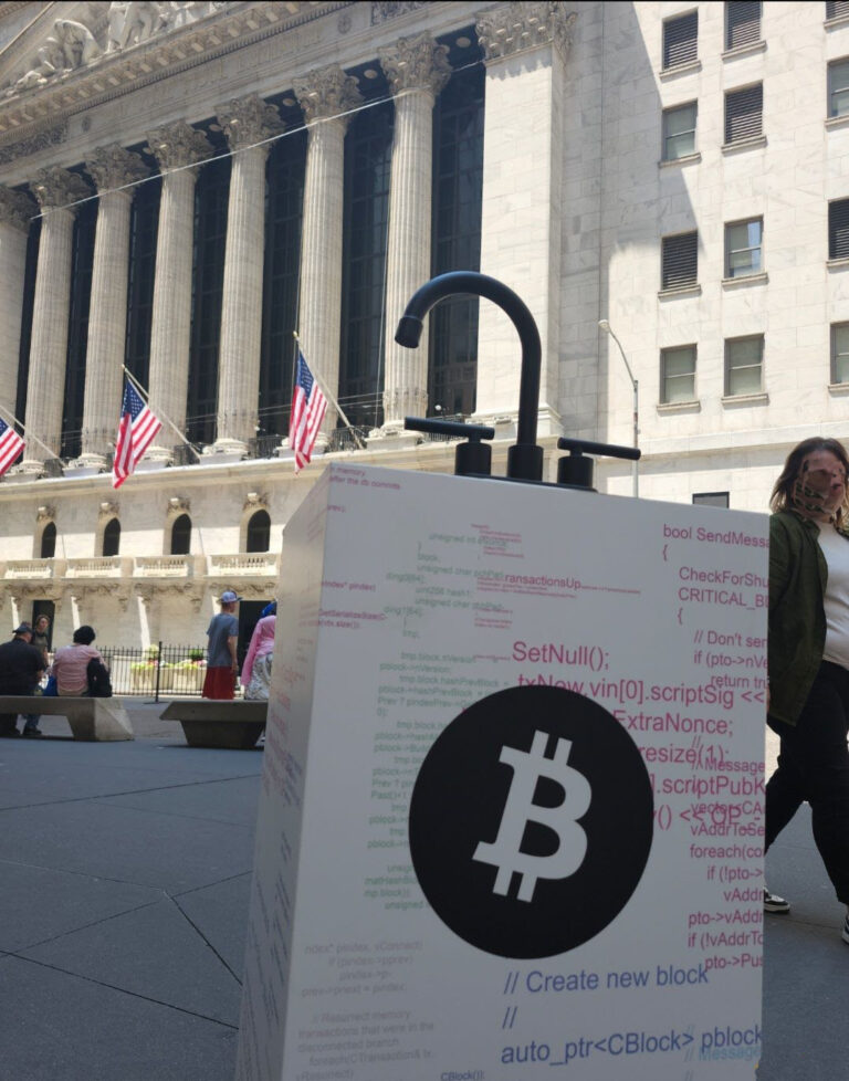 Bitcoin Faucet Turns 15: Sculpture Near NYSE Celebrates Monumental Rise